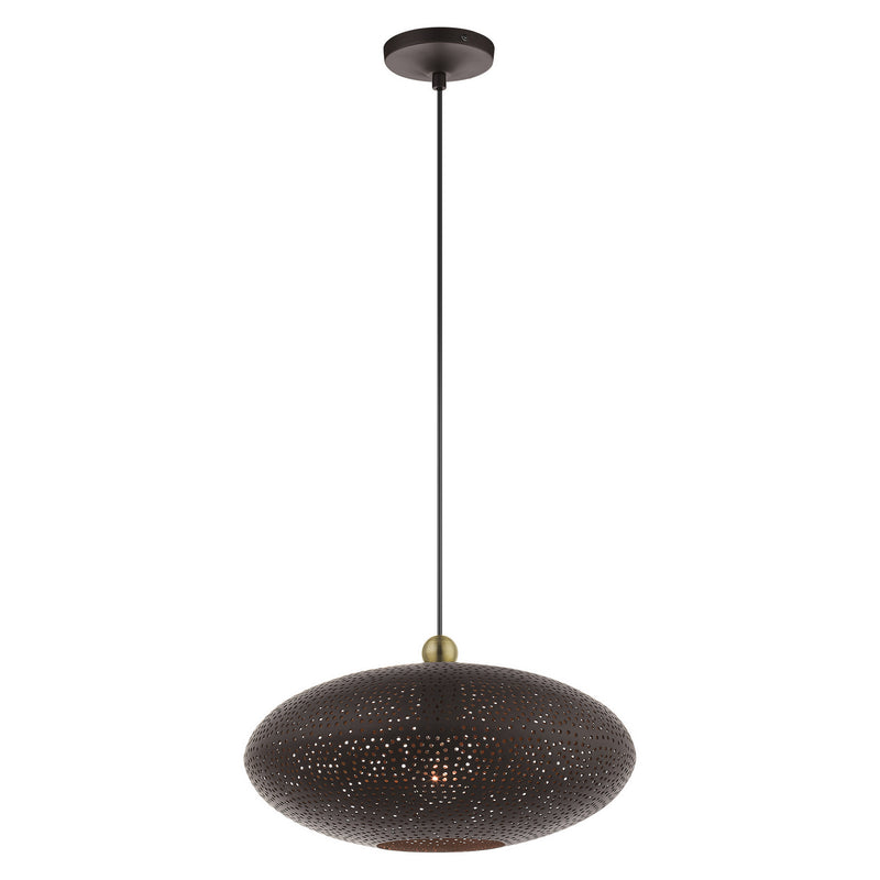 Livex Lighting 49102-07 One Light Pendant, Bronze w/ Antique Brasss