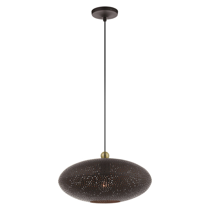 Livex Lighting 49102-07 One Light Pendant, Bronze w/ Antique Brasss