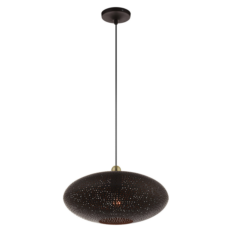 Livex Lighting 49102-07 One Light Pendant, Bronze w/ Antique Brasss