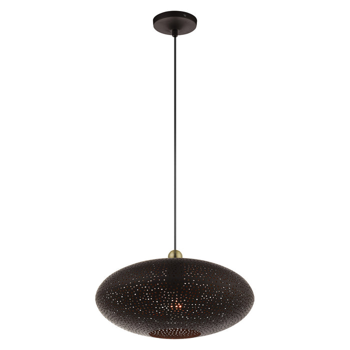 Livex Lighting 49102-07 One Light Pendant, Bronze w/ Antique Brasss