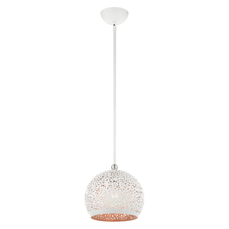 Livex Lighting 49181-03 One Light Pendant, White w/ Brushed Nickels