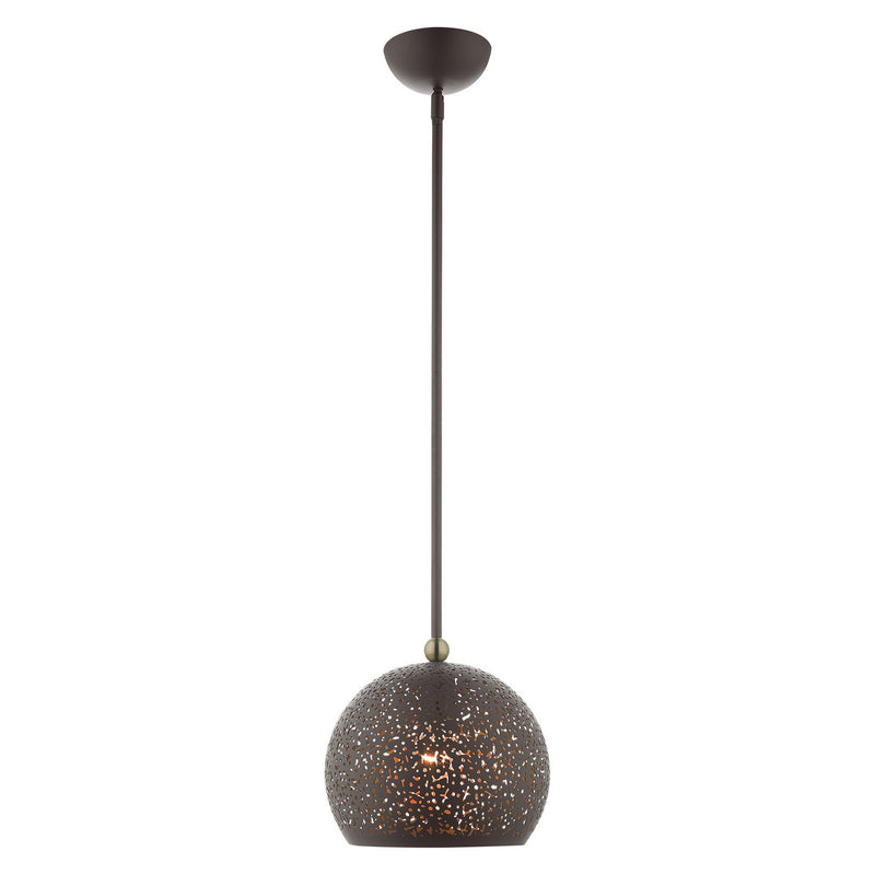 Livex Lighting 49181-07 One Light Pendant, Bronze w/ Antique Brasss