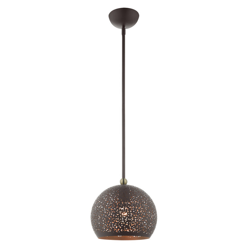 Livex Lighting 49181-07 One Light Pendant, Bronze w/ Antique Brasss