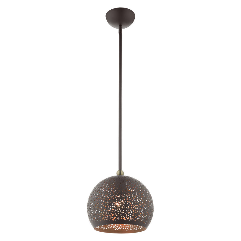 Livex Lighting 49181-07 One Light Pendant, Bronze w/ Antique Brasss