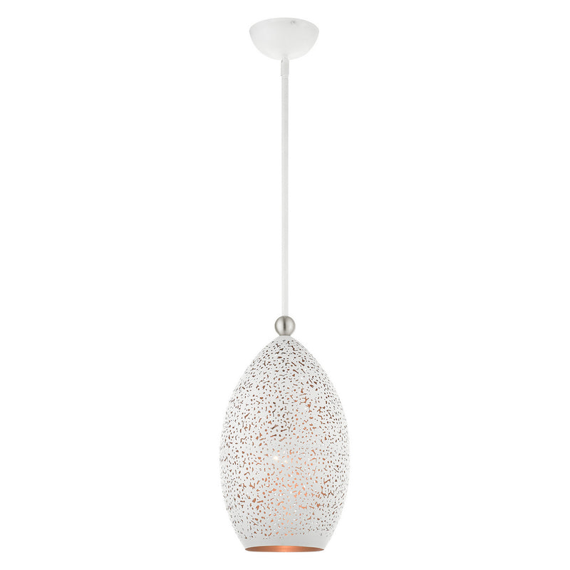 Livex Lighting 49182-03 One Light Pendant, White w/ Brushed Nickels