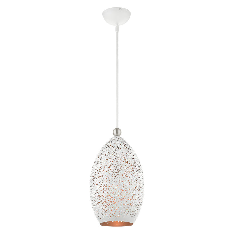 Livex Lighting 49182-03 One Light Pendant, White w/ Brushed Nickels