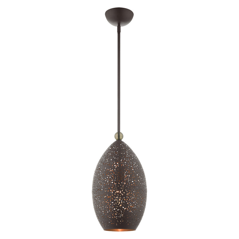 Livex Lighting 49182-07 One Light Pendant, Bronze w/ Antique Brasss