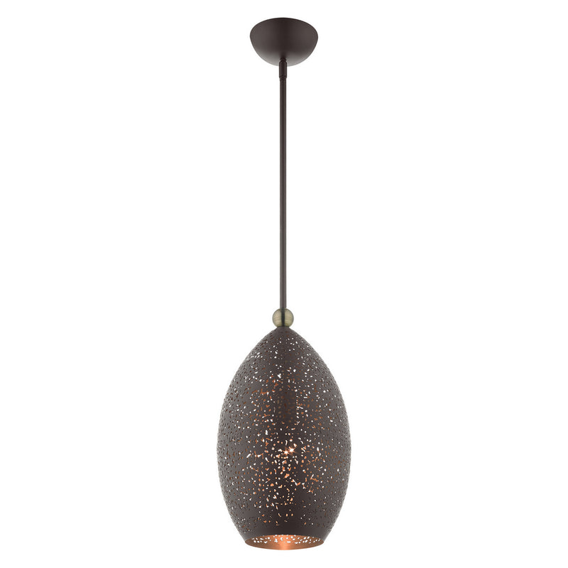 Livex Lighting 49182-07 One Light Pendant, Bronze w/ Antique Brasss