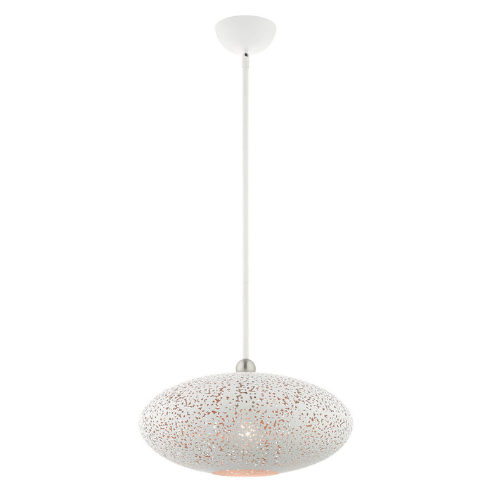 Livex Lighting 49184-03 One Light Pendant, White w/ Brushed Nickels