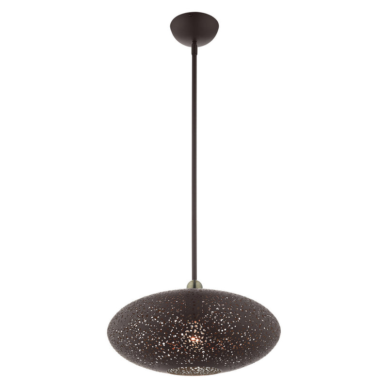 Livex Lighting 49184-07 One Light Pendant, Bronze w/ Antique Brasss