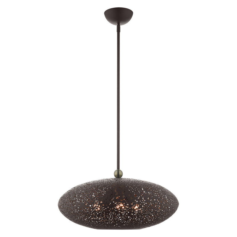 Livex Lighting 49185-07 Three Light Pendant, Bronze w/ Antique Brasss