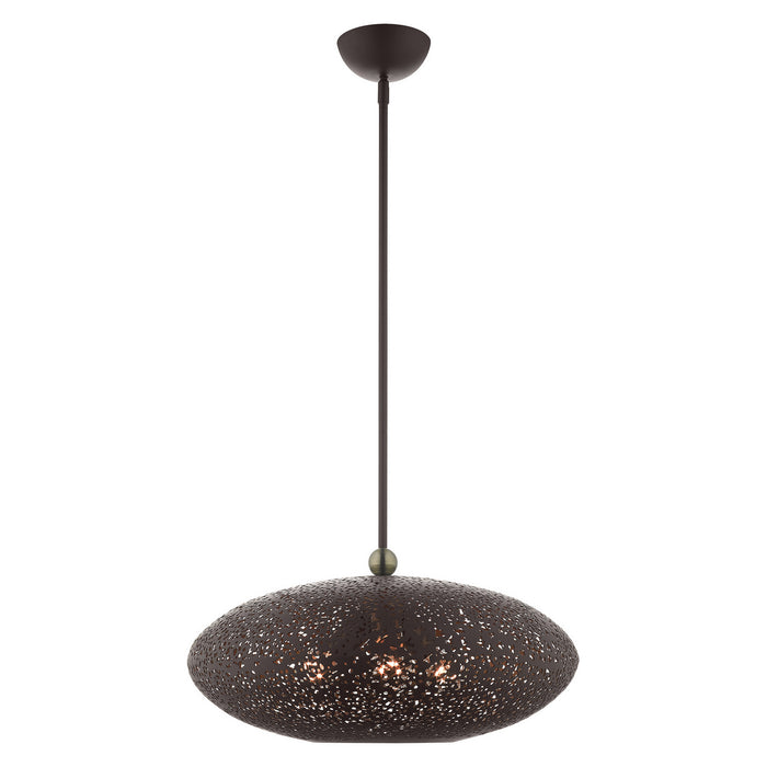 Livex Lighting 49185-07 Three Light Pendant, Bronze w/ Antique Brasss