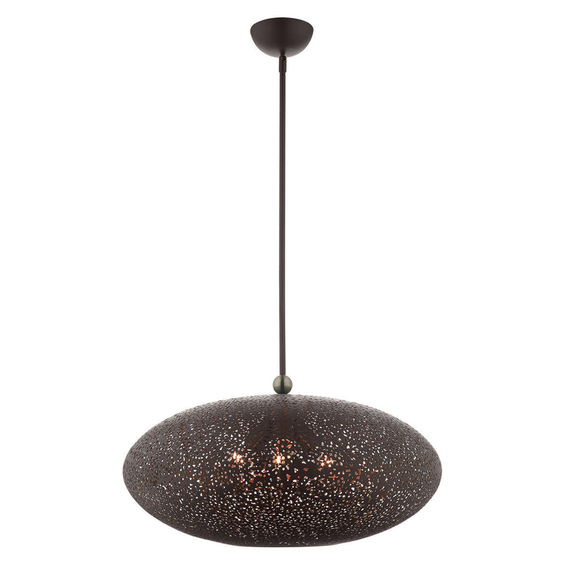 Livex Lighting 49186-07 Three Light Pendant, Bronze w/ Antique Brasss
