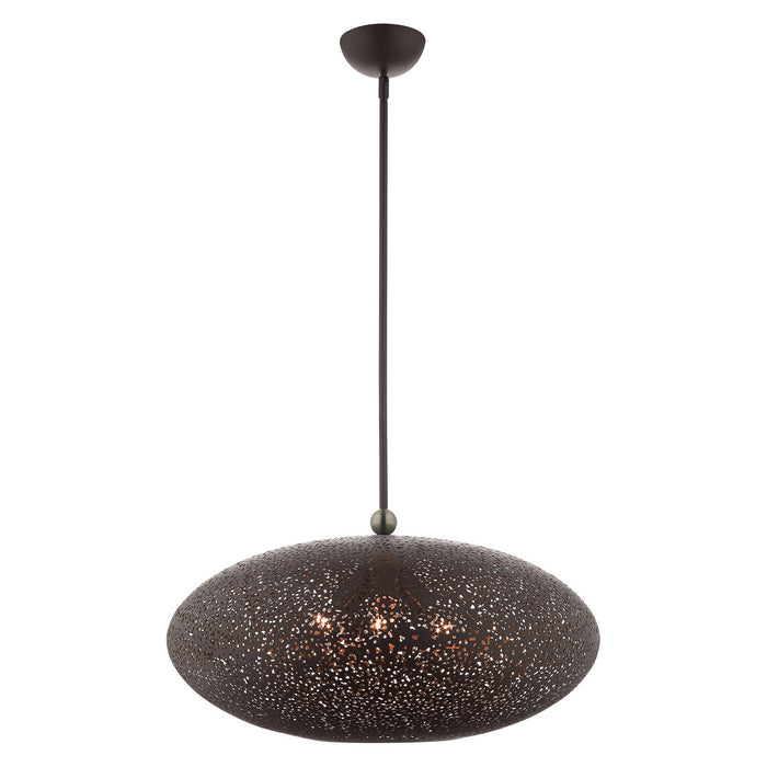 Livex Lighting 49186-07 Three Light Pendant, Bronze w/ Antique Brasss
