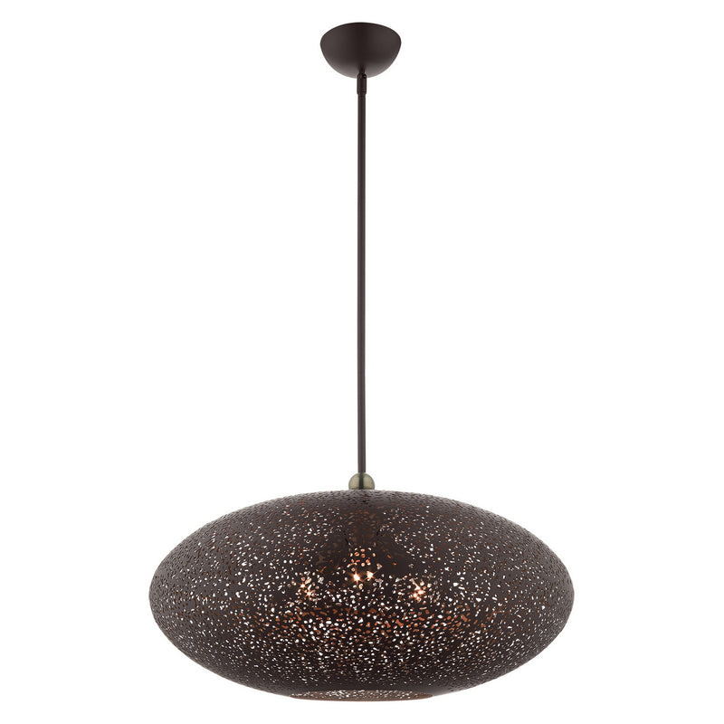 Livex Lighting 49186-07 Three Light Pendant, Bronze w/ Antique Brasss