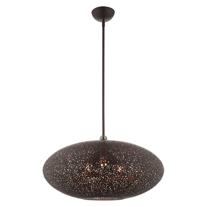 Livex Lighting 49186-07 Three Light Pendant, Bronze w/ Antique Brasss
