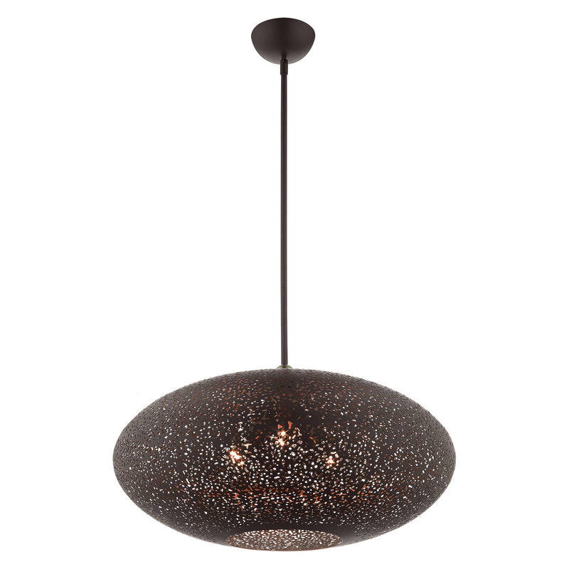 Livex Lighting 49186-07 Three Light Pendant, Bronze w/ Antique Brasss