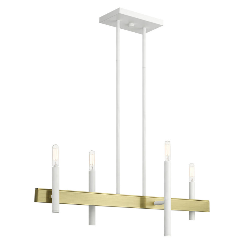 Livex Lighting 49334-03 Four Light Chandelier, White w/ Antique Brasss