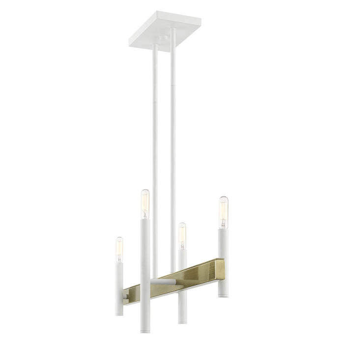 Livex Lighting 49334-03 Four Light Chandelier, White w/ Antique Brasss