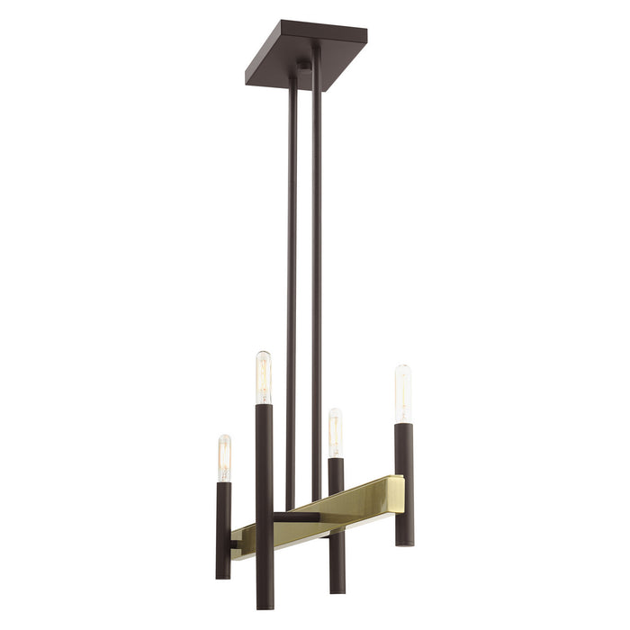 Livex Lighting 49334-07 Four Light Chandelier, Bronze w/ Antique Brasss