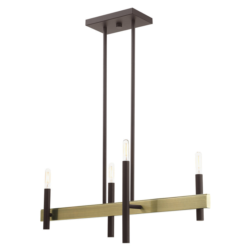 Livex Lighting 49334-07 Four Light Chandelier, Bronze w/ Antique Brasss