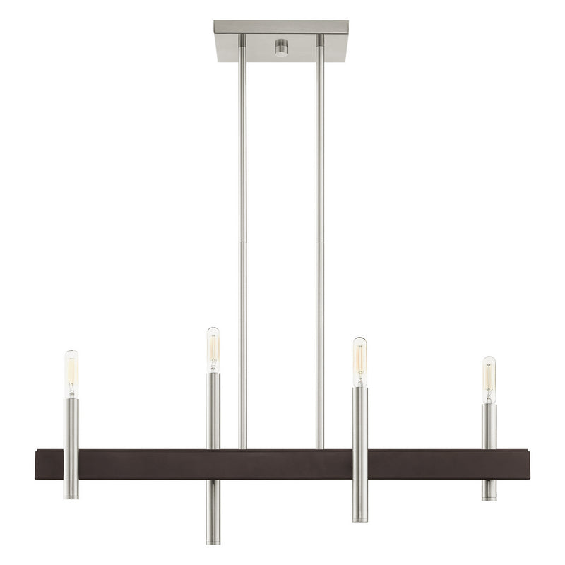 Livex Lighting 49334-91 Four Light Chandelier, Brushed Nickel w/ Bronzes