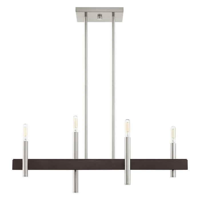 Livex Lighting 49334-91 Four Light Chandelier, Brushed Nickel w/ Bronzes