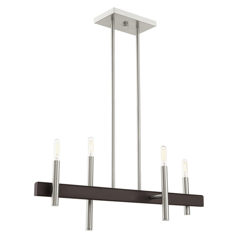 Livex Lighting 49334-91 Four Light Chandelier, Brushed Nickel w/ Bronzes