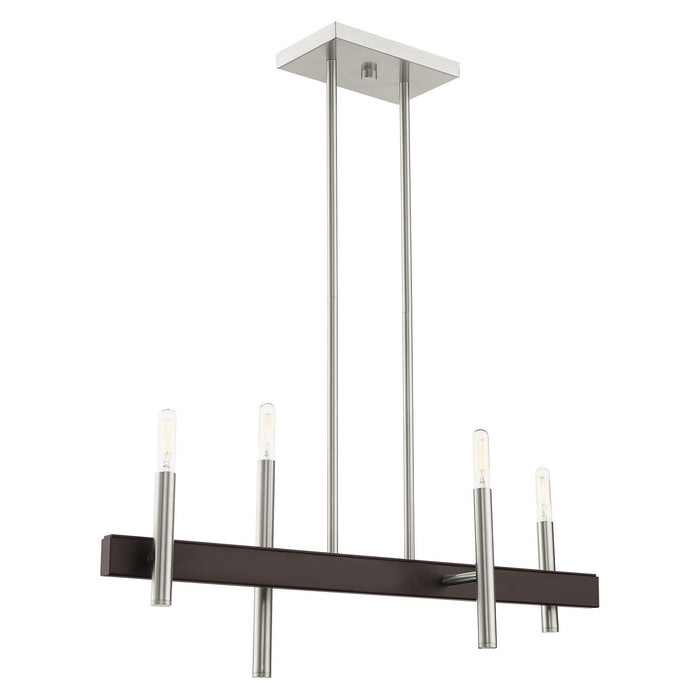 Livex Lighting 49334-91 Four Light Chandelier, Brushed Nickel w/ Bronzes