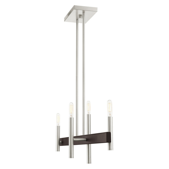 Livex Lighting 49334-91 Four Light Chandelier, Brushed Nickel w/ Bronzes