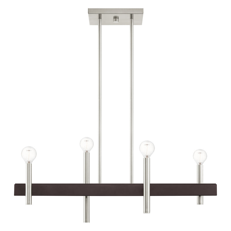 Livex Lighting 49334-91 Four Light Chandelier, Brushed Nickel w/ Bronzes