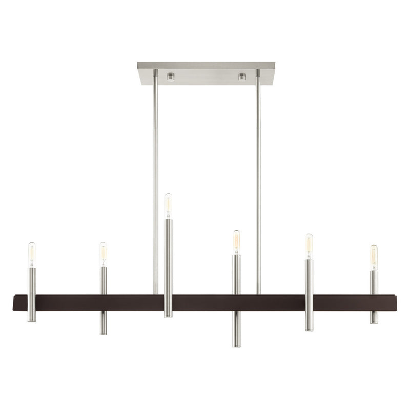 Livex Lighting 49336-91 Six Light Chandelier, Brushed Nickel w/ Bronzes