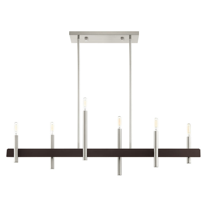 Livex Lighting 49336-91 Six Light Chandelier, Brushed Nickel w/ Bronzes