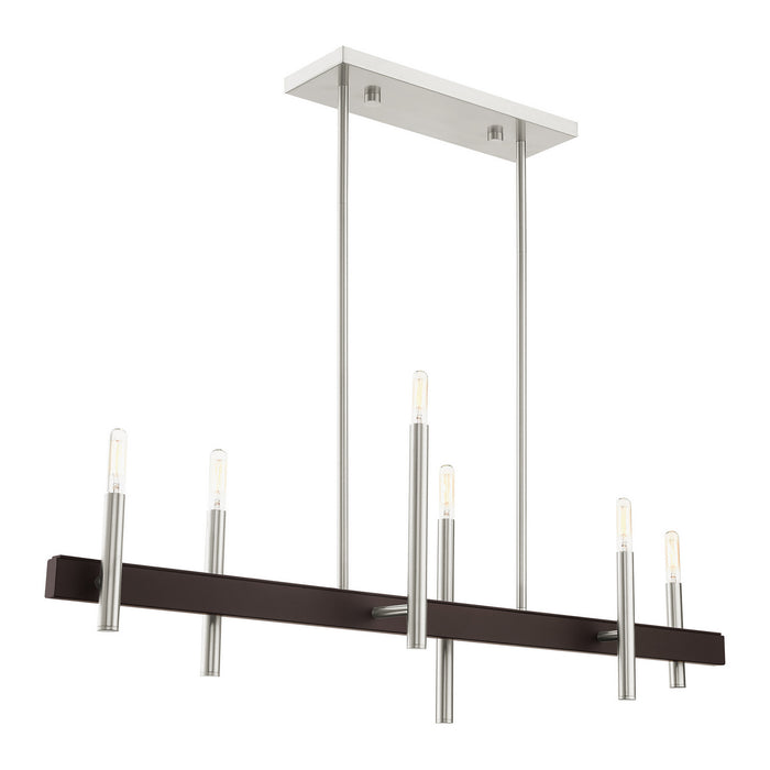 Livex Lighting 49336-91 Six Light Chandelier, Brushed Nickel w/ Bronzes