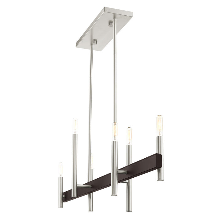 Livex Lighting 49336-91 Six Light Chandelier, Brushed Nickel w/ Bronzes