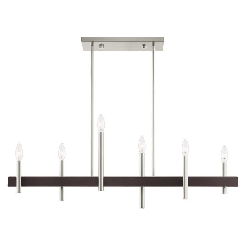 Livex Lighting 49336-91 Six Light Chandelier, Brushed Nickel w/ Bronzes