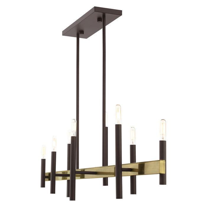 Livex Lighting 49338-07 Eight Light Chandelier, Bronze w/ Antique Brasss
