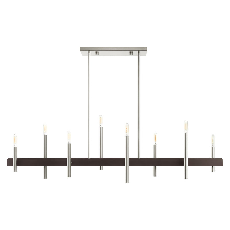 Livex Lighting 49338-91 Eight Light Chandelier, Brushed Nickel w/ Bronzes