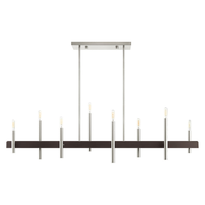 Livex Lighting 49338-91 Eight Light Chandelier, Brushed Nickel w/ Bronzes