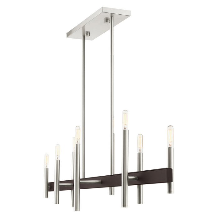Livex Lighting 49338-91 Eight Light Chandelier, Brushed Nickel w/ Bronzes