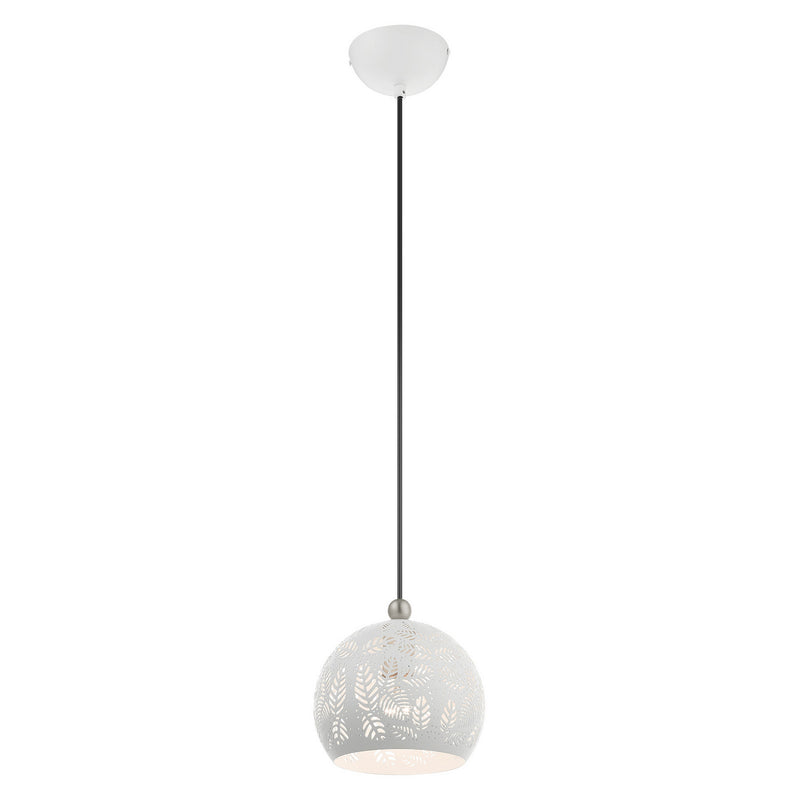 Livex Lighting 49541-03 One Light Pendant, White w/ Brushed Nickels