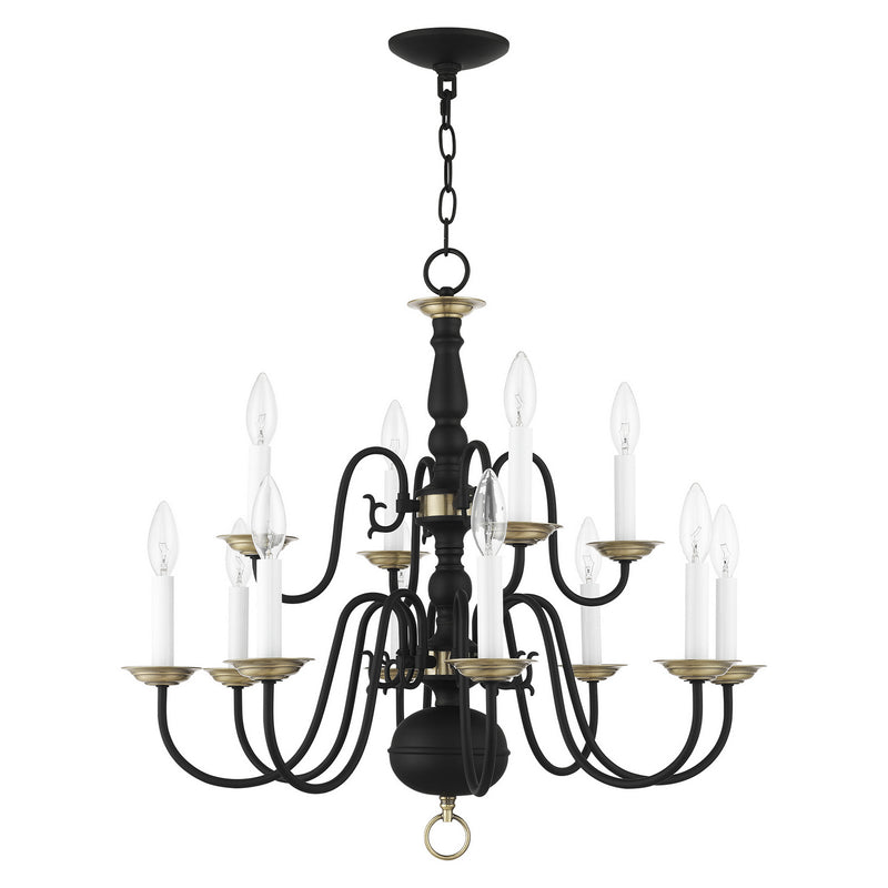 Livex Lighting 5012-04 12 Light Chandelier, Black w/ Antique Brasss