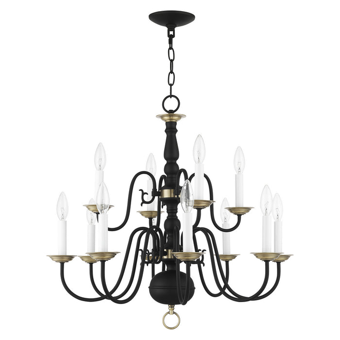 Livex Lighting 5012-04 12 Light Chandelier, Black w/ Antique Brasss