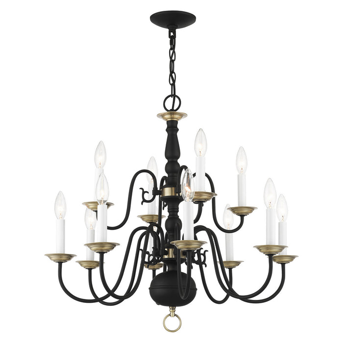 Livex Lighting 5012-04 12 Light Chandelier, Black w/ Antique Brasss