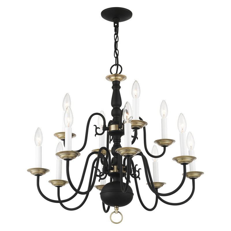 Livex Lighting 5012-04 12 Light Chandelier, Black w/ Antique Brasss