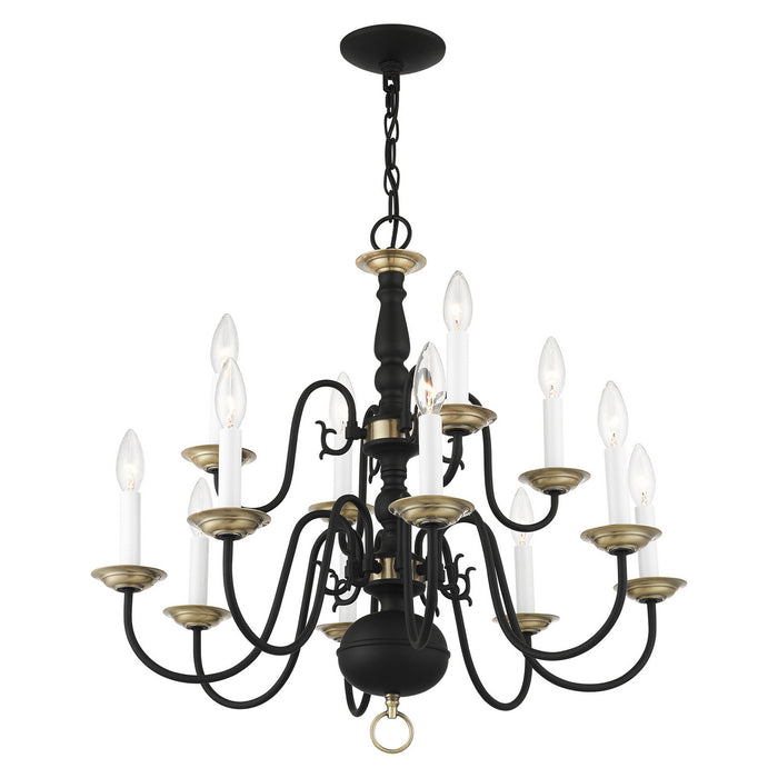 Livex Lighting 5012-04 12 Light Chandelier, Black w/ Antique Brasss