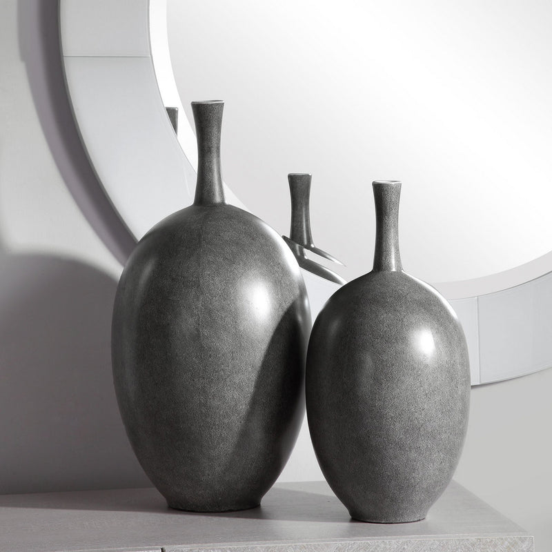 Uttermost 17711 Vases, S/2, Marbled Black/White/Matte White