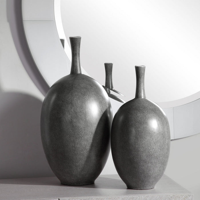Uttermost 17711 Vases, S/2, Marbled Black/White/Matte White