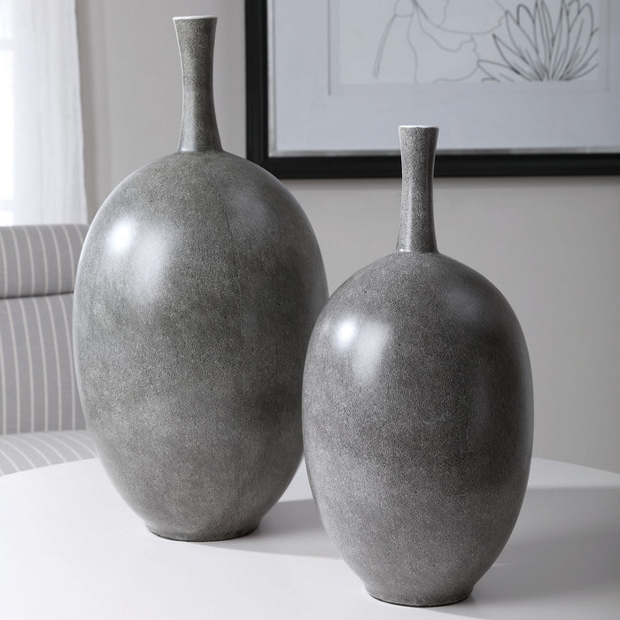 Uttermost 17711 Vases, S/2, Marbled Black/White/Matte White