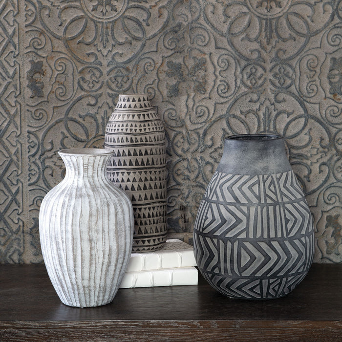 Uttermost 17716 Vases, S/3, Gray, Charcoal, And Natural Beige